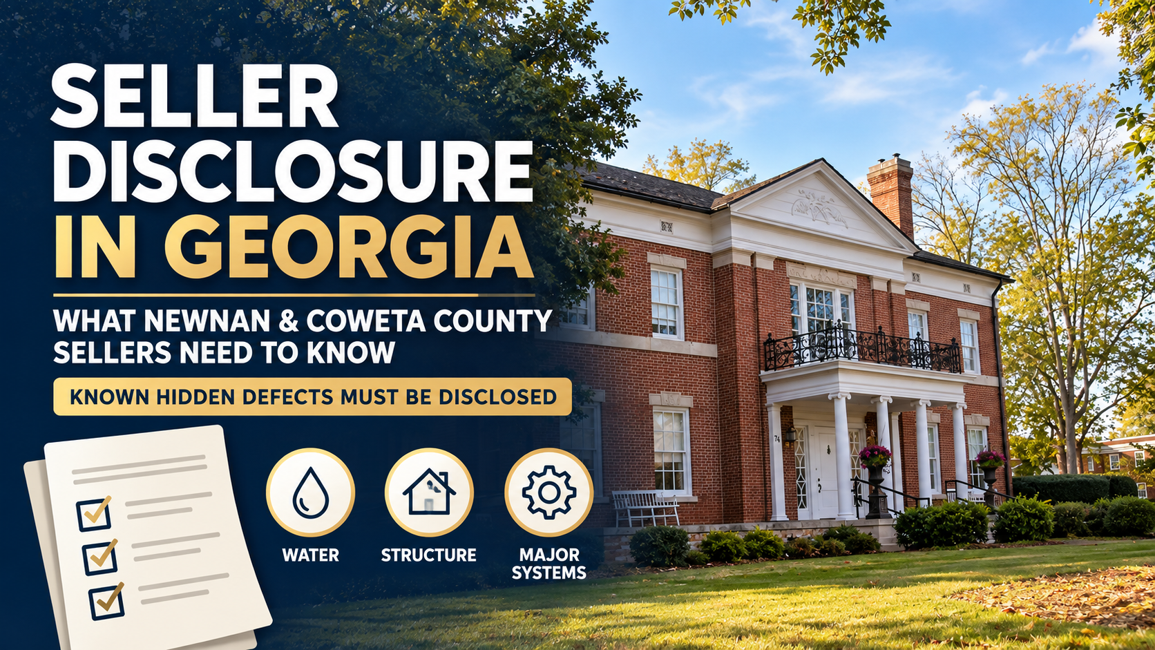 Historic Newnan property with a seller-disclosure checklist highlighting water, structural and major-system issues.