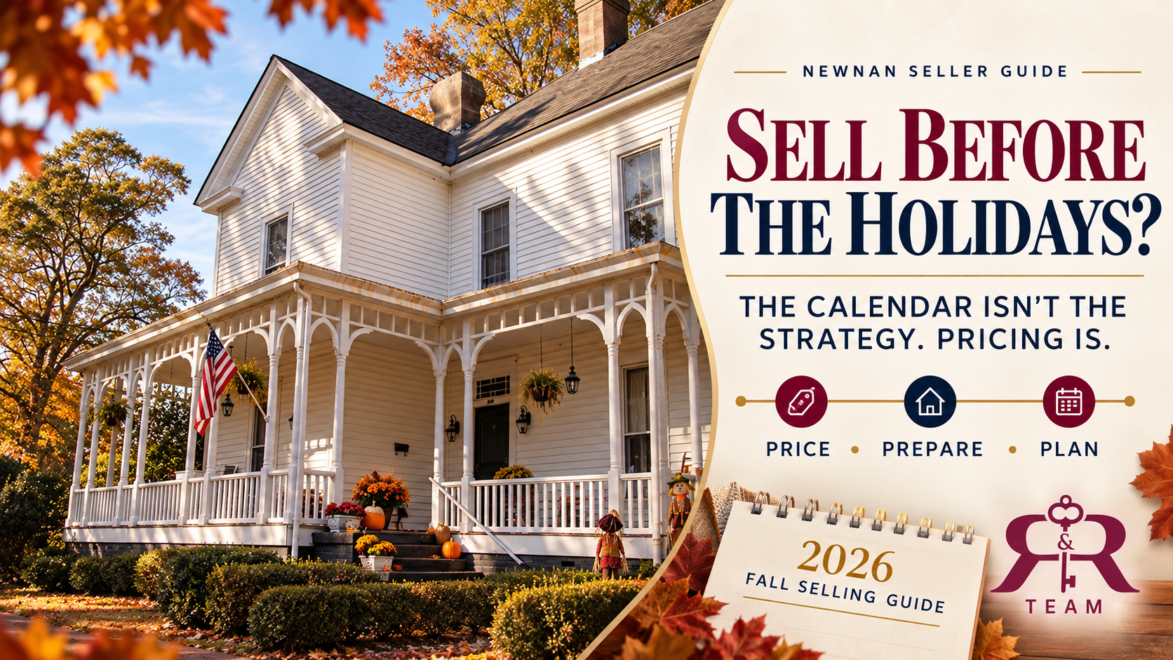 Newnan seller guide about listing a home before the holidays, featuring a historic Newnan house with autumn curb appeal
