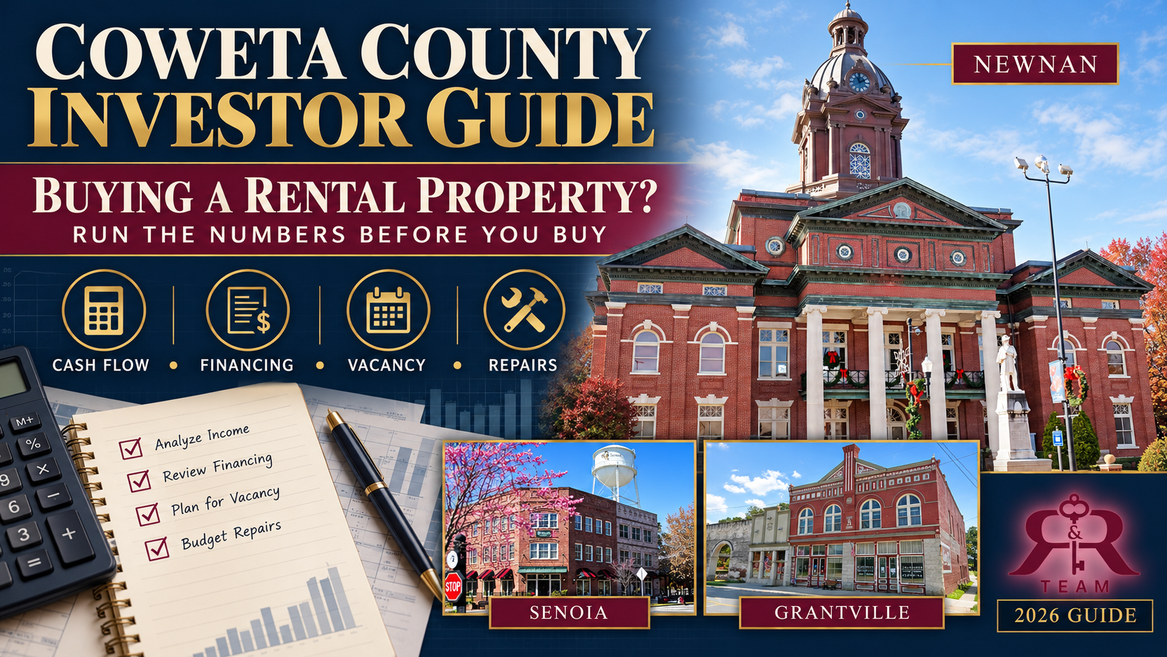 Coweta County rental-property investor guide featuring Newnan, Senoia and Grantville with cash-flow, financing, vacancy and repair considerations.